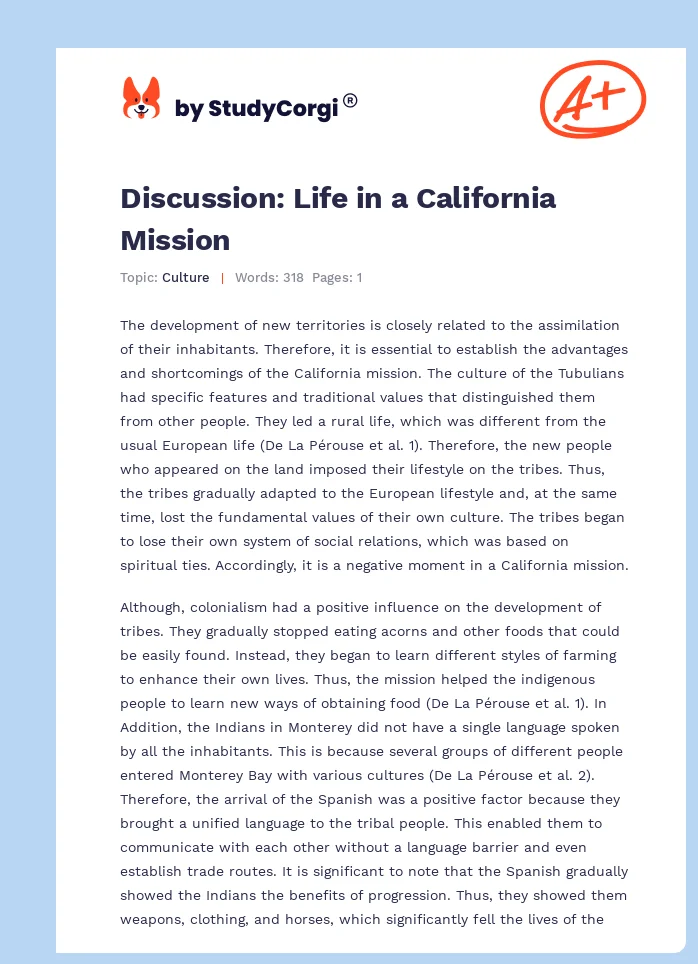 Discussion: Life in a California Mission. Page 1