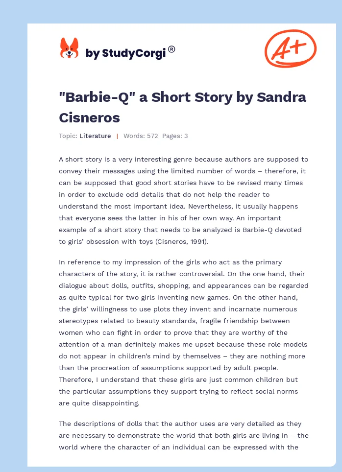 "Barbie-Q" a Short Story by Sandra Cisneros. Page 1
