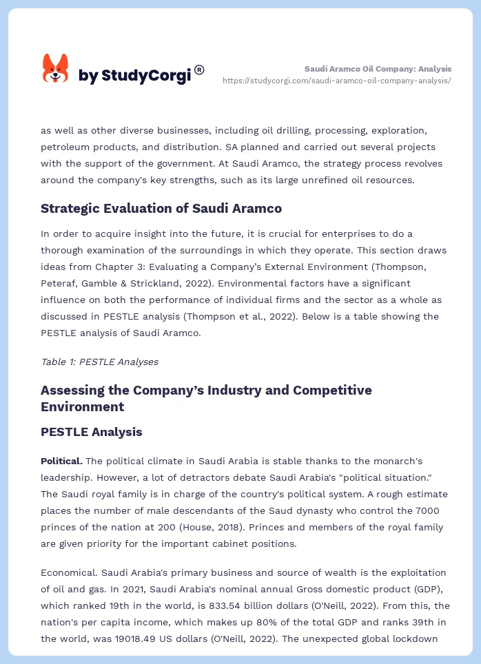 Saudi Aramco Oil Company: Analysis. Page 2