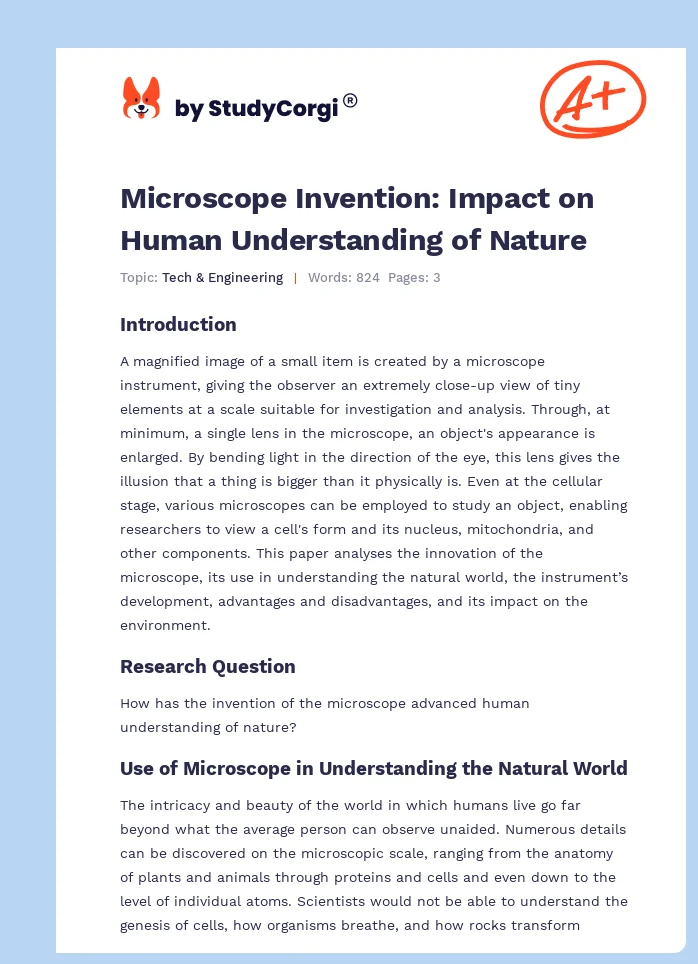 Microscope Invention: Impact on Human Understanding of Nature. Page 1