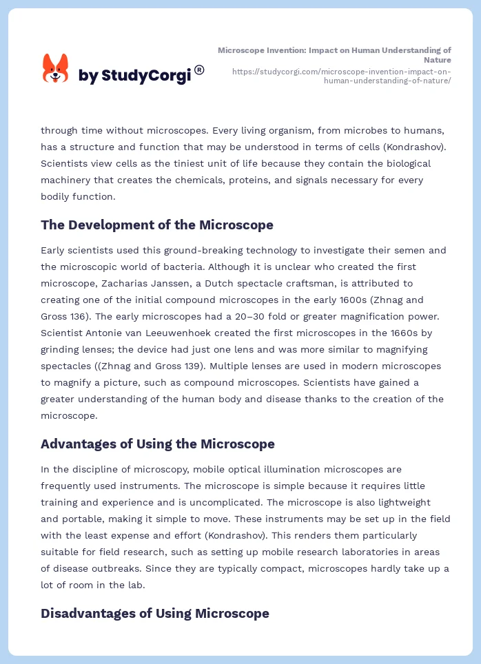 Microscope Invention: Impact on Human Understanding of Nature. Page 2