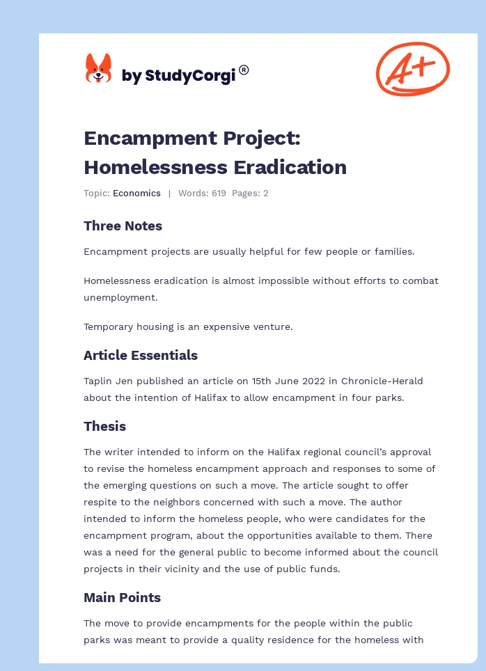 Encampment Project: Homelessness Eradication. Page 1