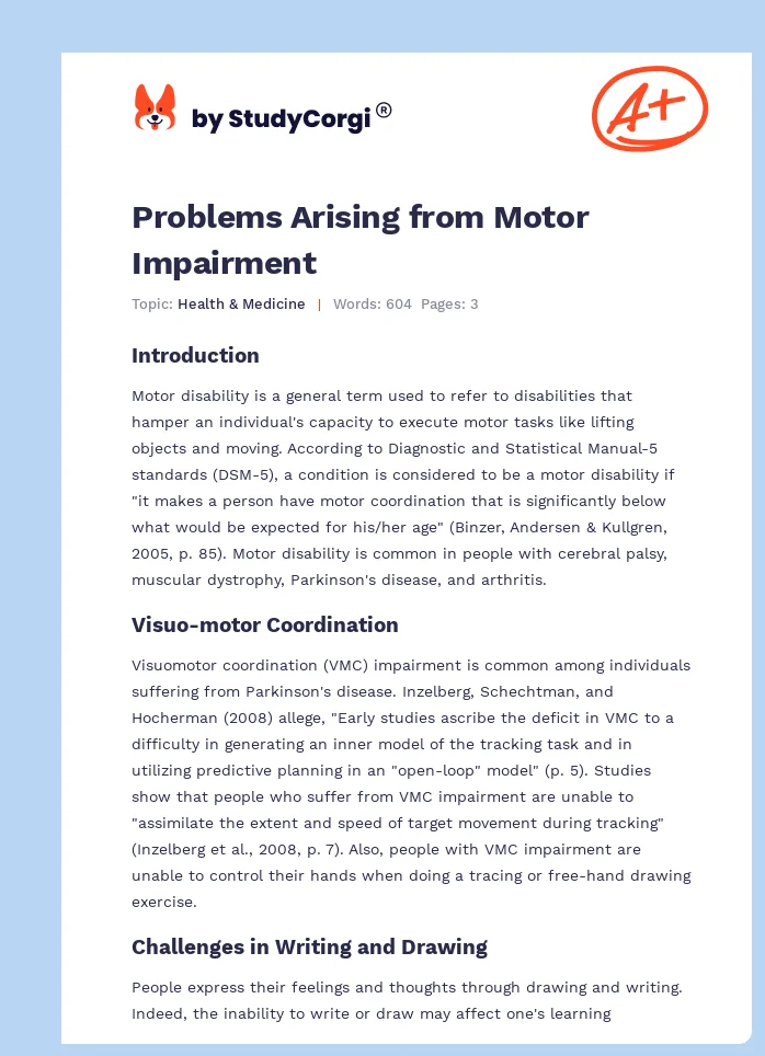 Problems Arising from Motor Impairment. Page 1