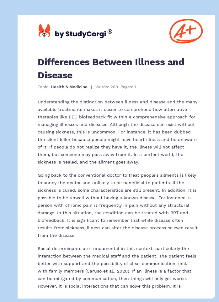 Differences Between Illness and Disease. Page 1
