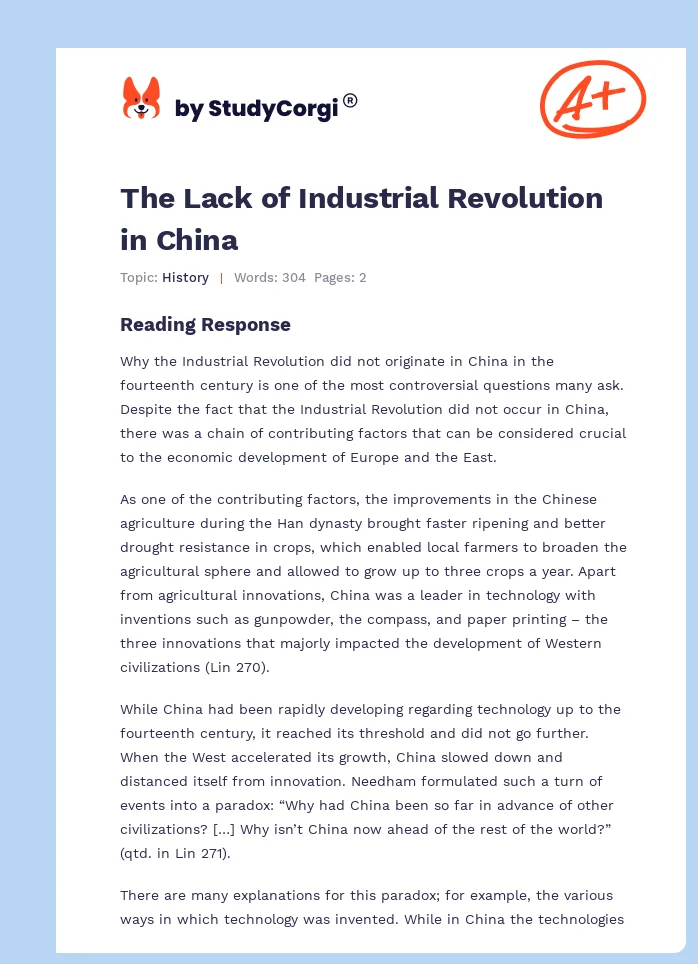 The Lack of Industrial Revolution in China. Page 1
