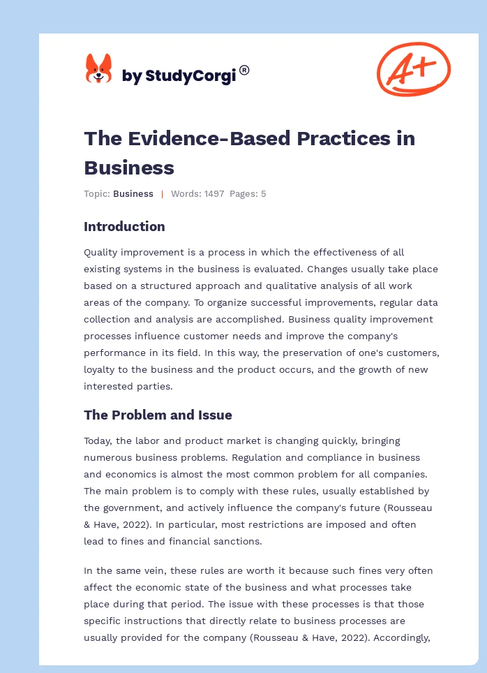 The Evidence-Based Practices in Business. Page 1