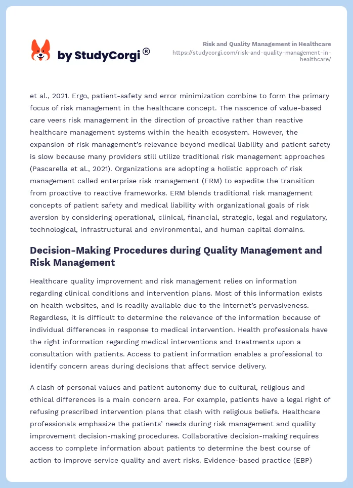 Risk and Quality Management in Healthcare. Page 2