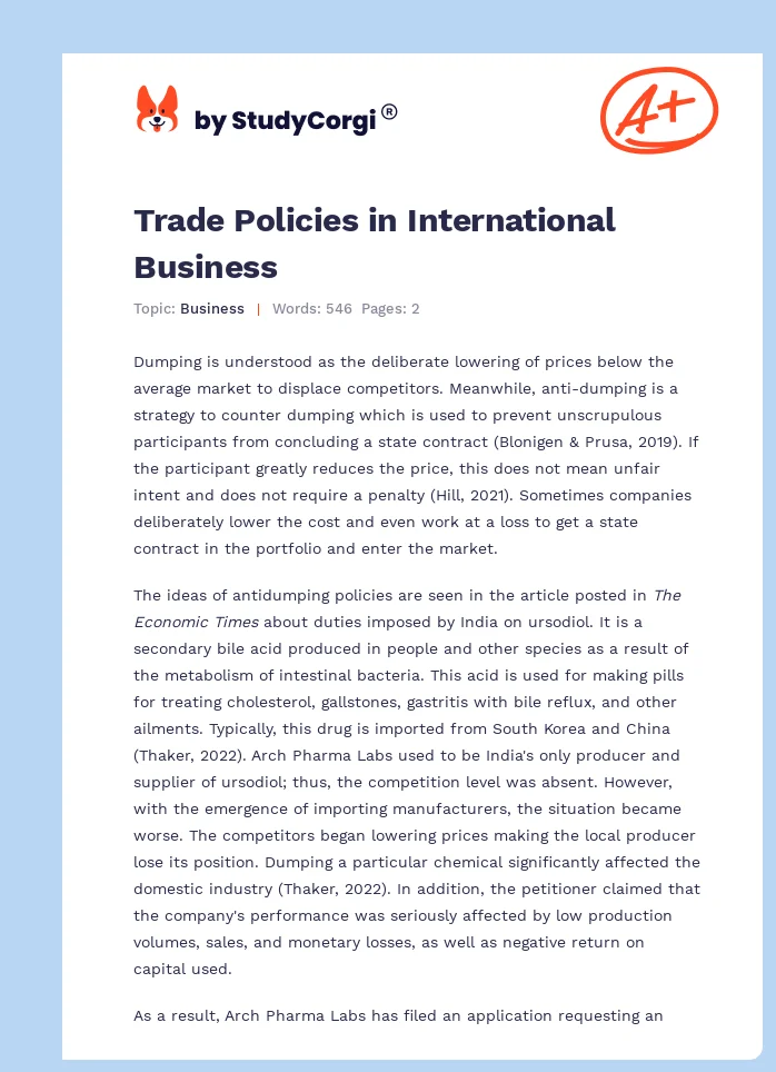Trade Policies in International Business. Page 1