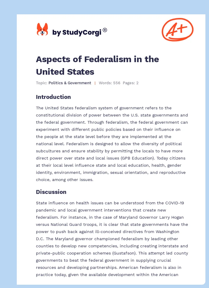 Aspects of Federalism in the United States. Page 1