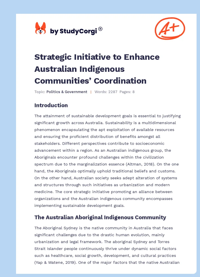 Strategic Initiative to Enhance Australian Indigenous Communities’ Coordination. Page 1