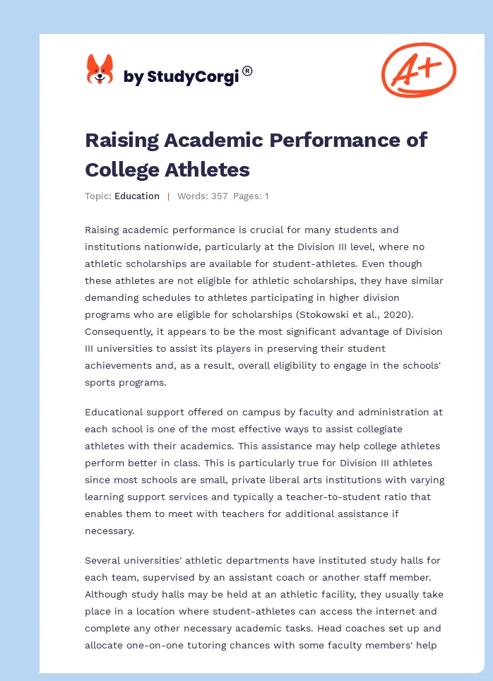 Raising Academic Performance of College Athletes. Page 1