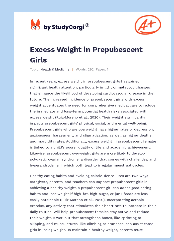 Excess Weight in Prepubescent Girls. Page 1