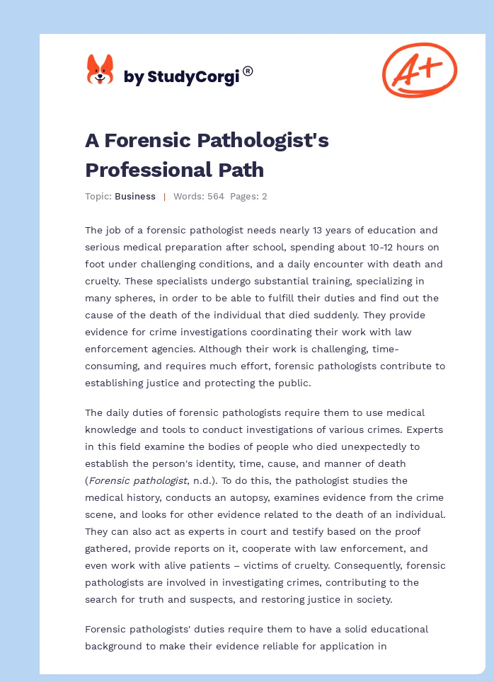 A Forensic Pathologist's Professional Path. Page 1