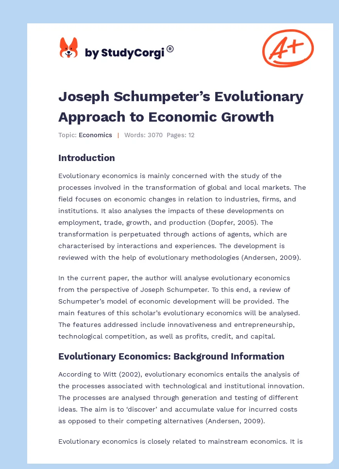 Joseph Schumpeter’s Evolutionary Approach to Economic Growth. Page 1