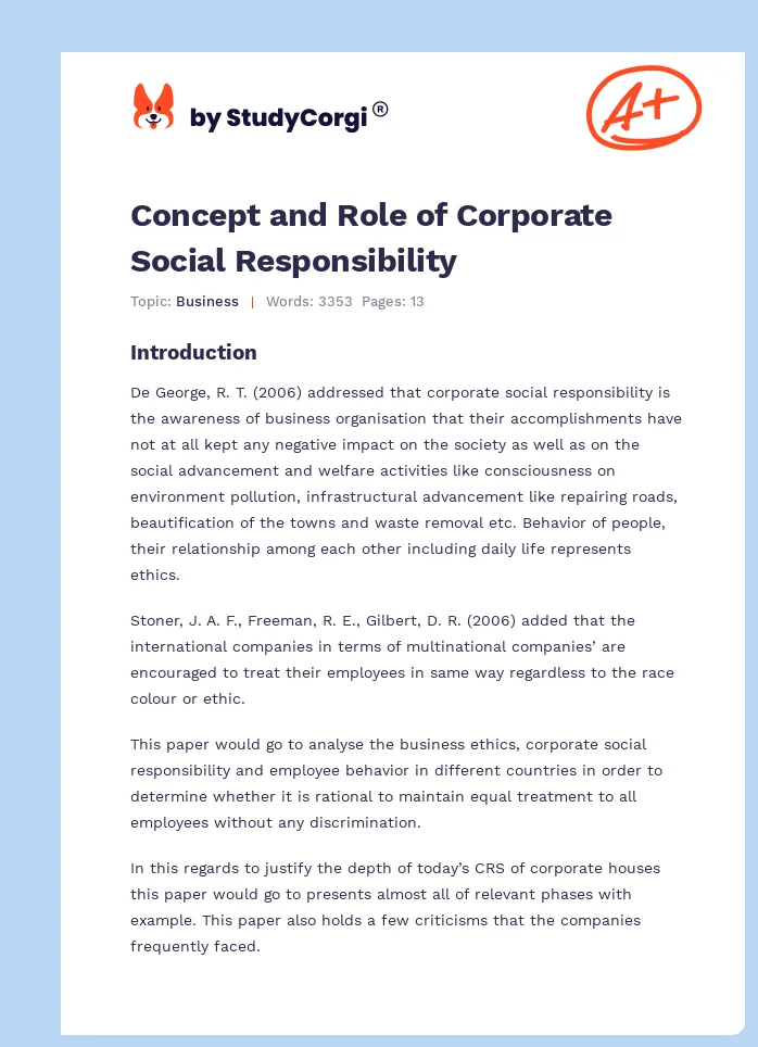 Concept and Role of Corporate Social Responsibility. Page 1
