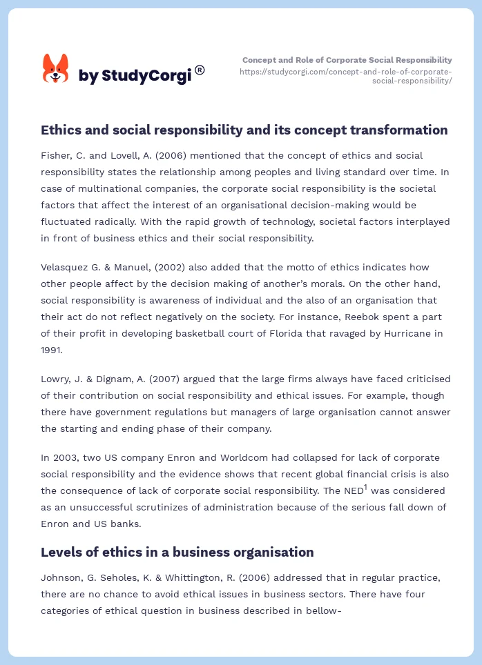 Concept and Role of Corporate Social Responsibility. Page 2