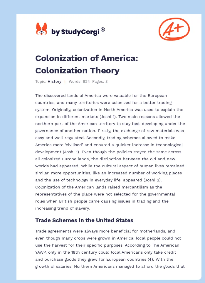 Colonization of America: Colonization Theory. Page 1