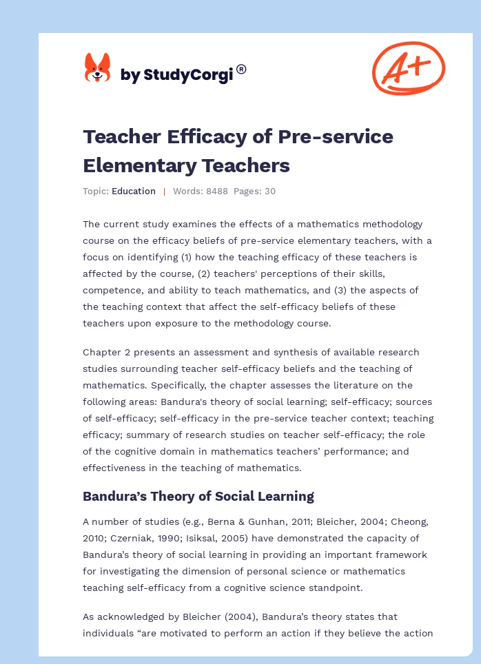 Teacher Efficacy of Pre-service Elementary Teachers. Page 1