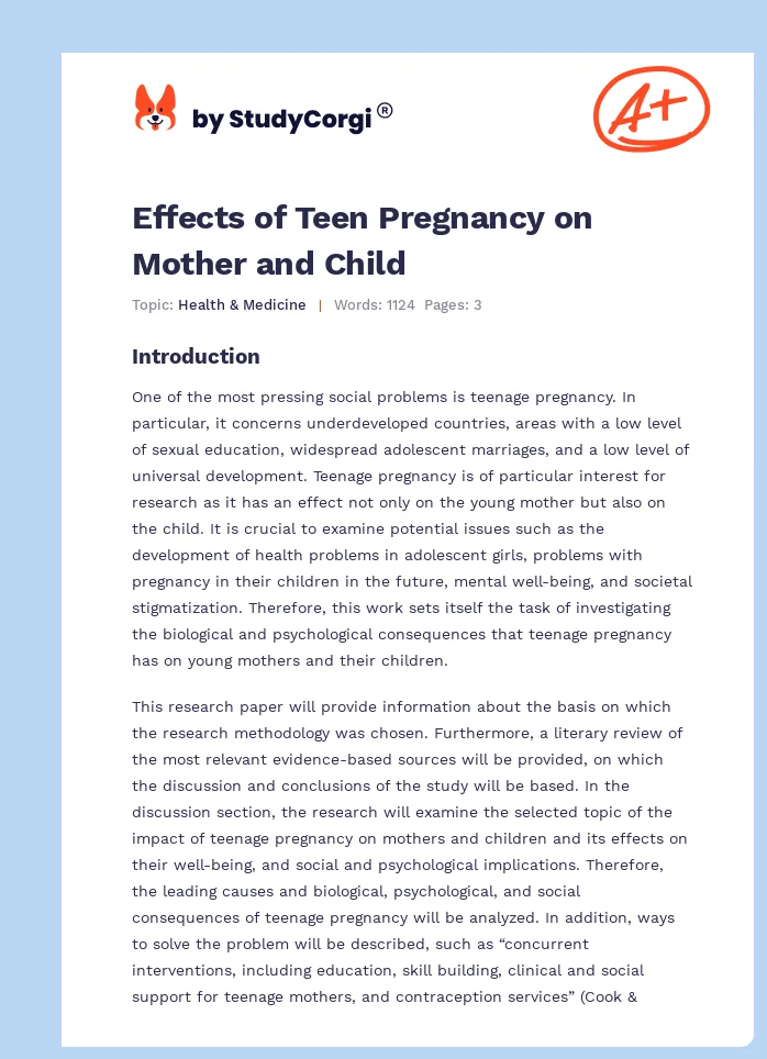 Effects of Teen Pregnancy on Mother and Child. Page 1