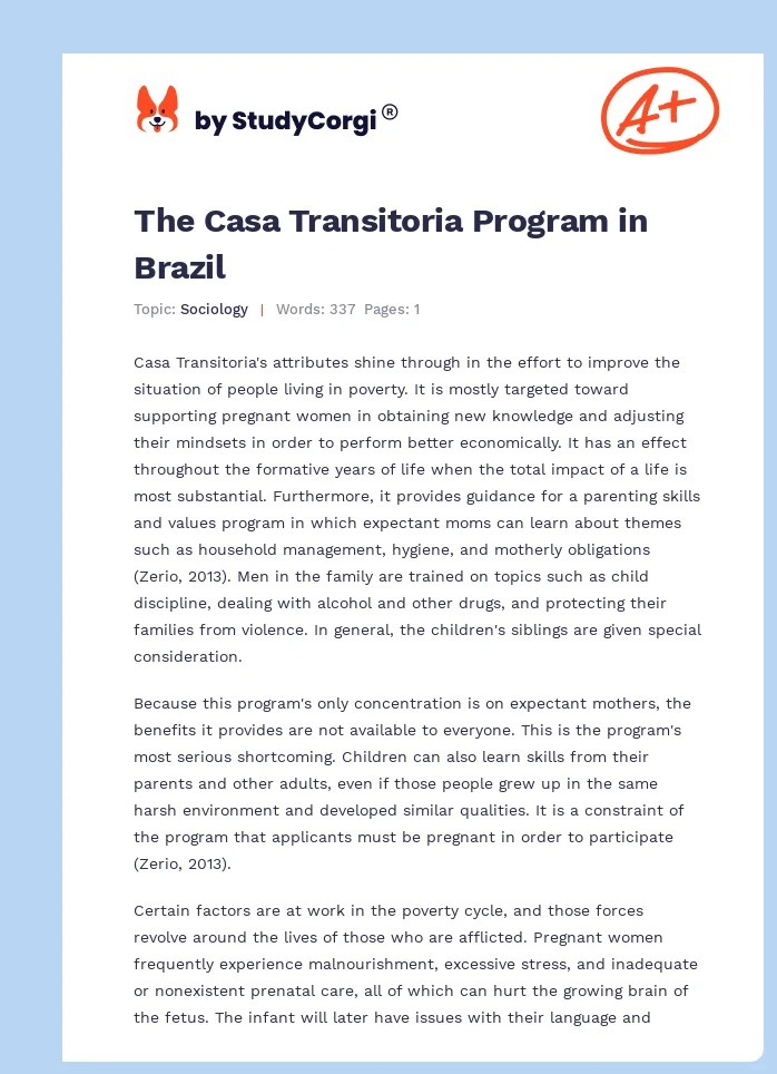 The Casa Transitoria Program in Brazil. Page 1
