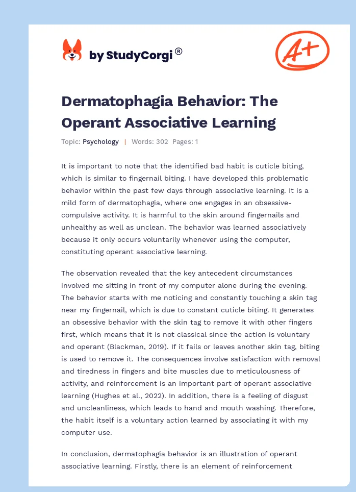 Dermatophagia Behavior: The Operant Associative Learning. Page 1