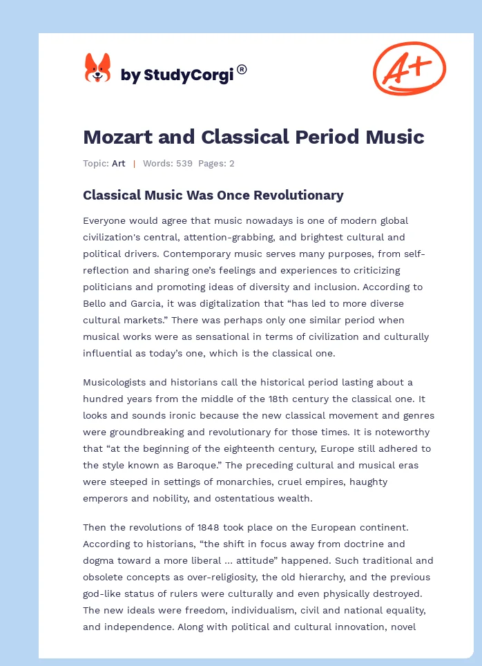 Mozart and Classical Period Music. Page 1