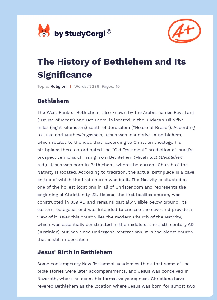 The History of Bethlehem and Its Significance. Page 1