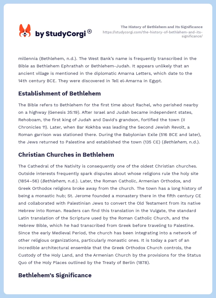 The History of Bethlehem and Its Significance. Page 2