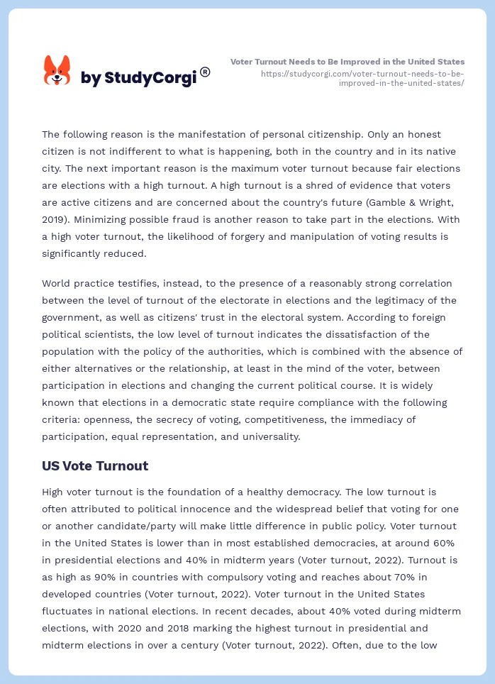 Voter Turnout Needs to Be Improved in the United States. Page 2