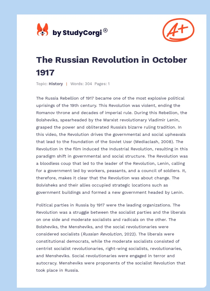 The Russian Revolution in October 1917. Page 1