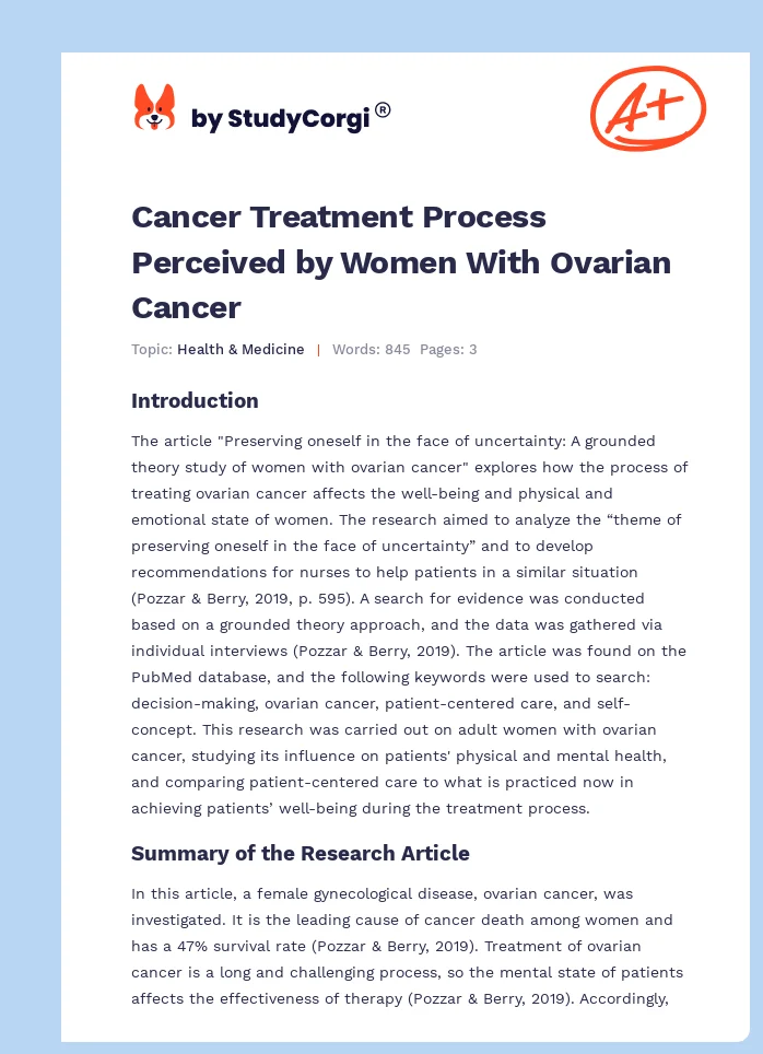 Cancer Treatment Process Perceived by Women With Ovarian Cancer. Page 1