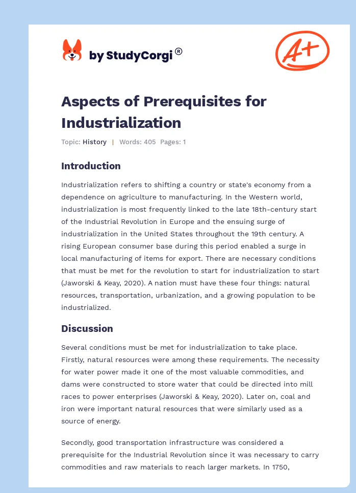 Aspects of Prerequisites for Industrialization. Page 1
