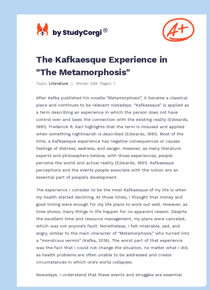 The Kafkaesque Experience in "The Metamorphosis". Page 1