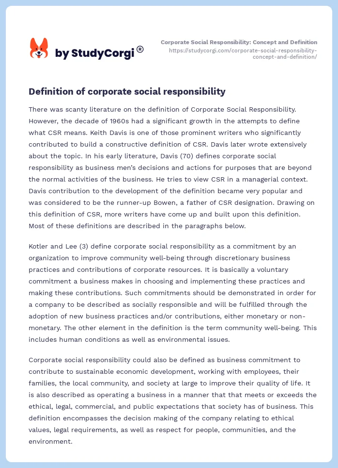 Corporate Social Responsibility: Concept and Definition. Page 2