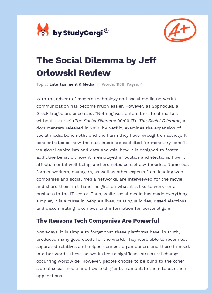 The Social Dilemma by Jeff Orlowski Review. Page 1
