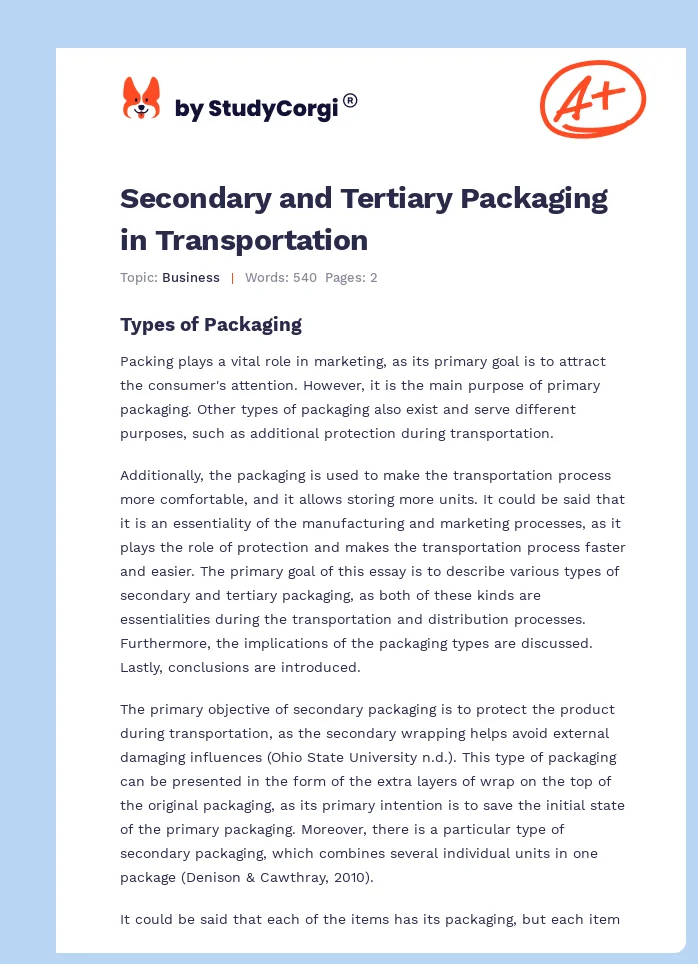 Secondary and Tertiary Packaging in Transportation. Page 1