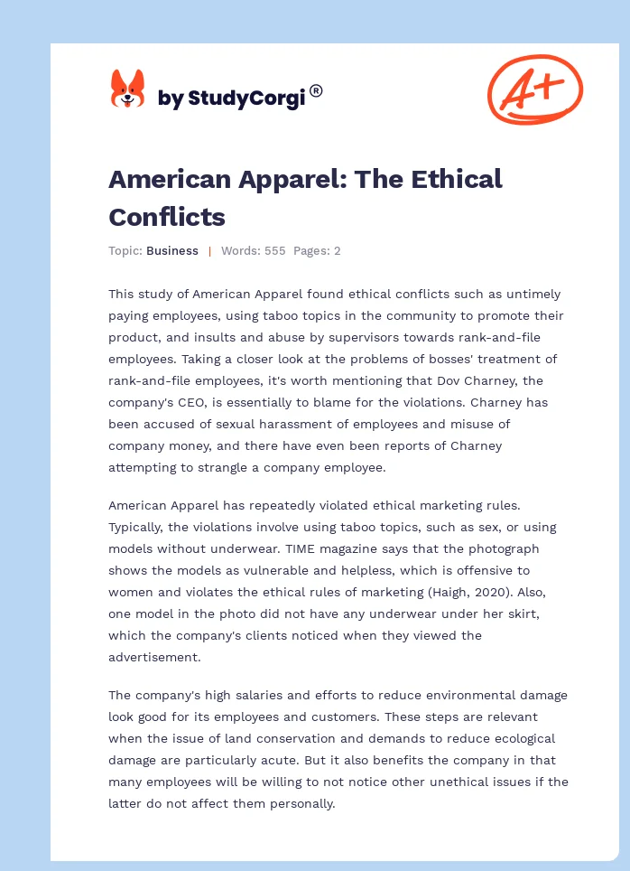 American Apparel: The Ethical Conflicts. Page 1