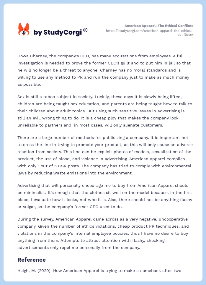 American Apparel: The Ethical Conflicts. Page 2