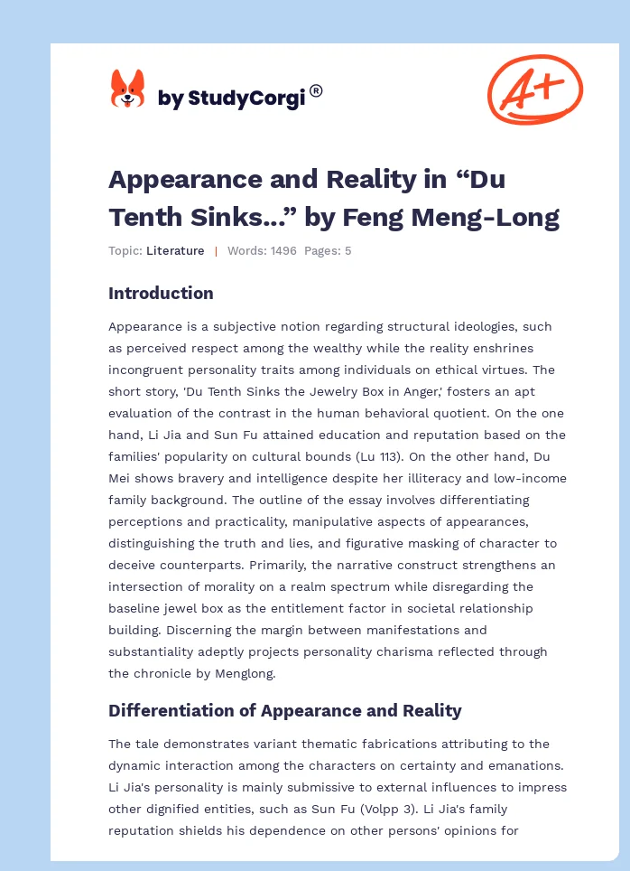 Appearance and Reality in “Du Tenth Sinks...” by Feng Meng-Long. Page 1
