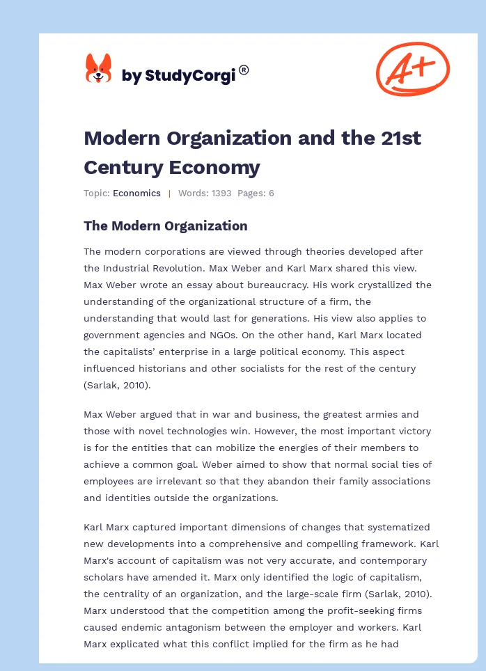 Modern Organization and the 21st Century Economy. Page 1