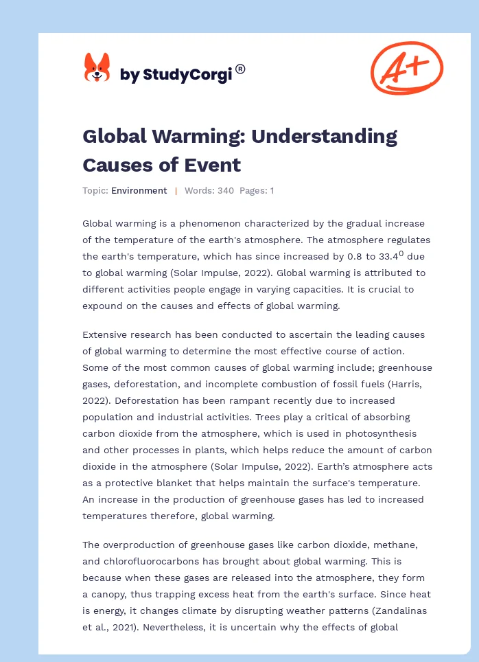 Global Warming: Understanding Causes of Event. Page 1