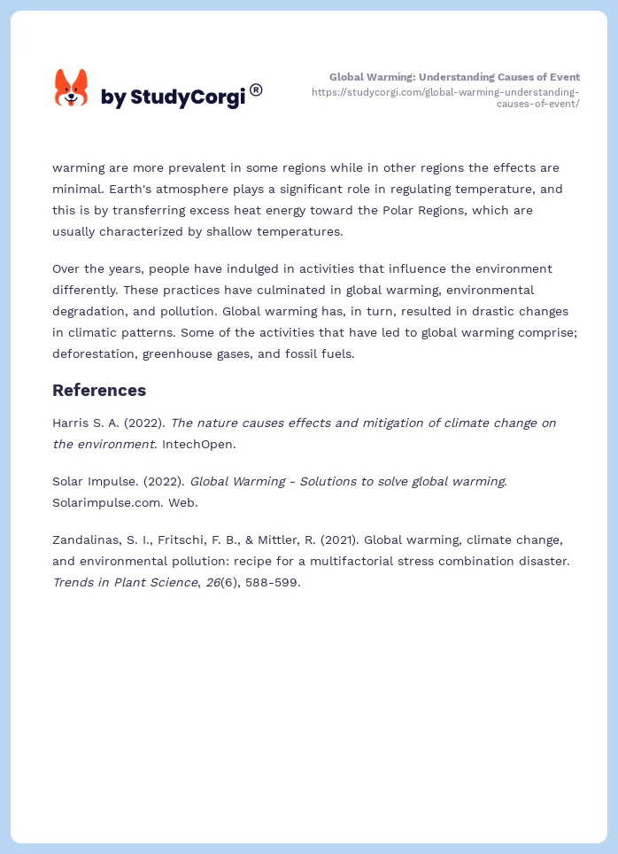 Global Warming: Understanding Causes of Event. Page 2