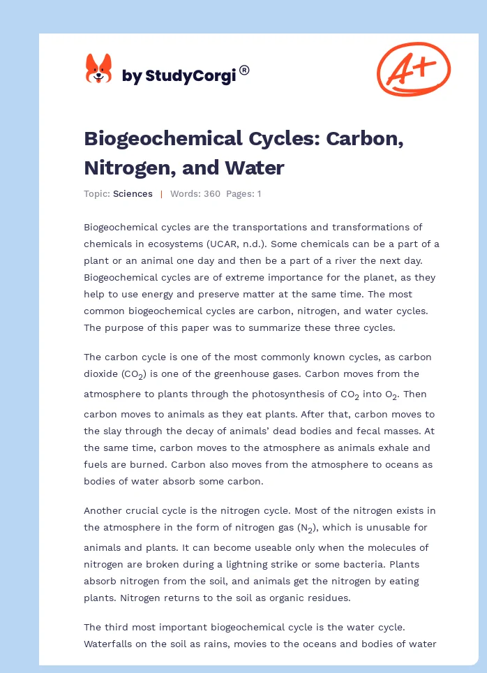 Biogeochemical Cycles: Carbon, Nitrogen, and Water. Page 1