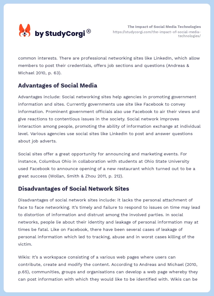 The Impact of Social Media Technologies. Page 2
