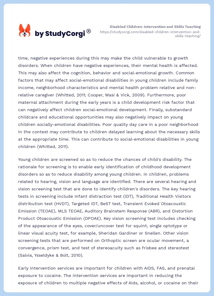 Disabled Children: Intervention and Skills Teaching. Page 2