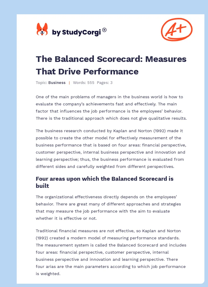 The Balanced Scorecard: Measures That Drive Performance. Page 1