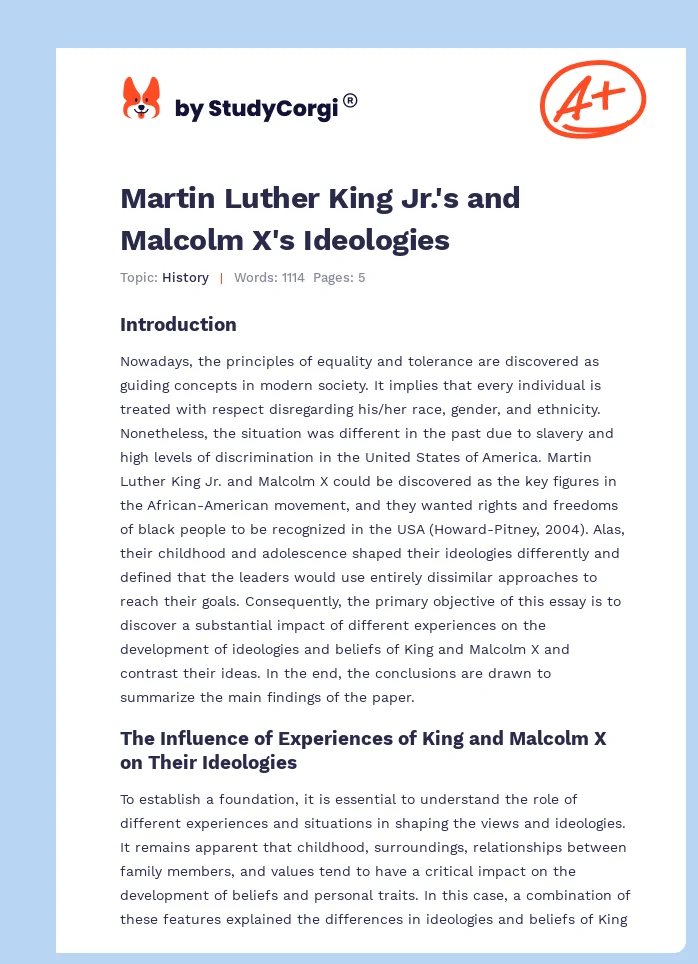 Martin Luther King Jr.'s and Malcolm X's Ideologies. Page 1