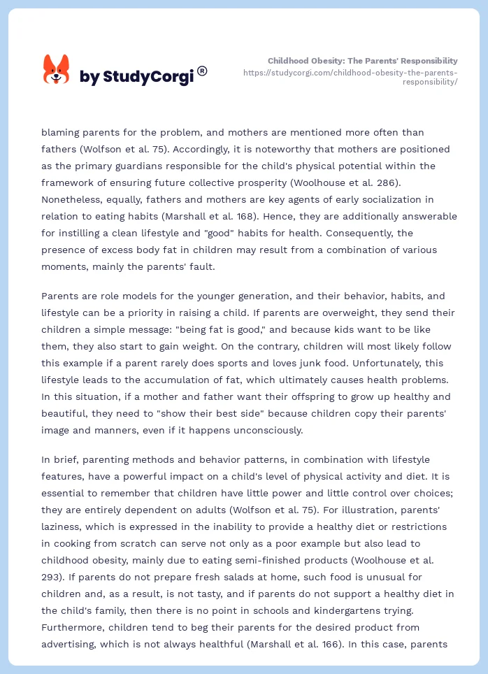 Childhood Obesity: The Parents' Responsibility. Page 2