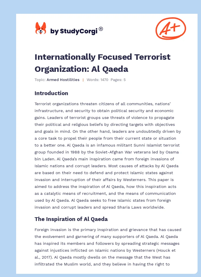 Internationally Focused Terrorist Organization: Al Qaeda. Page 1