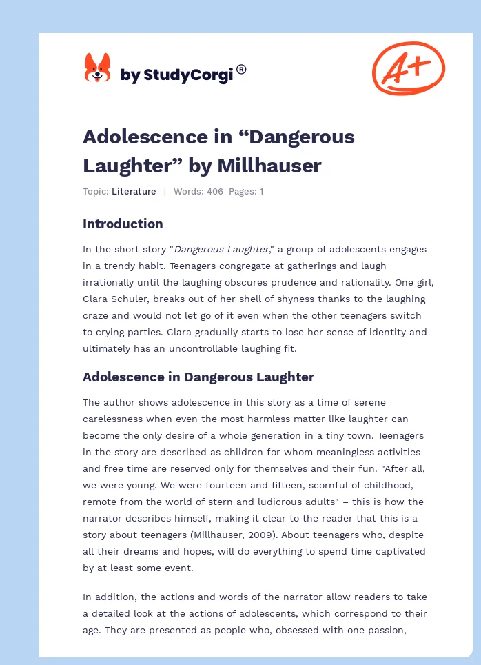 Adolescence in “Dangerous Laughter” by Millhauser. Page 1